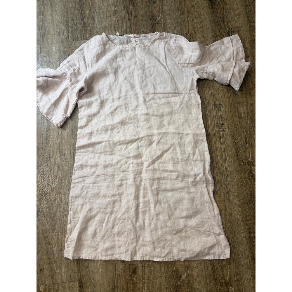 Francesca Bettini Italy Linen Bell Sleeve Shift Dress Light Pink Size Large